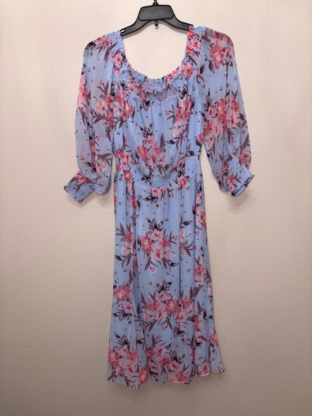 Women’s Charles Henry Blue Floral Smocked Dress XL Boho Cottagecore